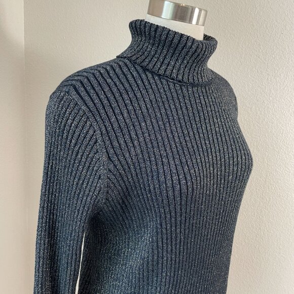 NEW Chicos Womens XL Metallic Lurex Ribbed Coolmax Turtleneck Pullover Sweater - Picture 2 of 13